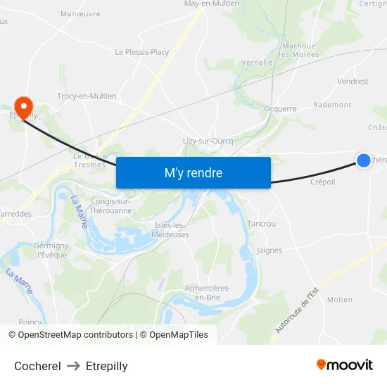 Cocherel to Etrepilly map