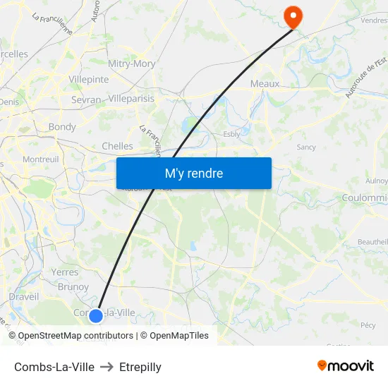 Combs-La-Ville to Etrepilly map