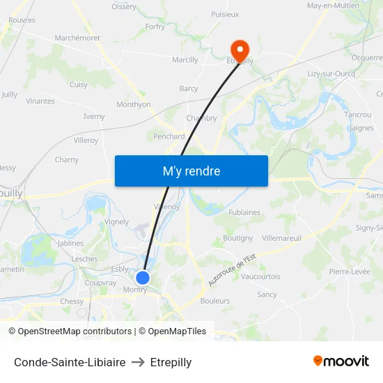 Conde-Sainte-Libiaire to Etrepilly map