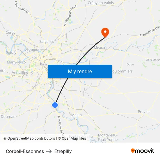 Corbeil-Essonnes to Etrepilly map