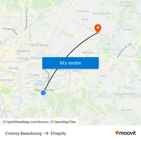 Croissy-Beaubourg to Etrepilly map