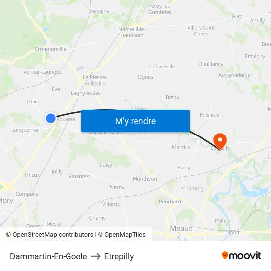 Dammartin-En-Goele to Etrepilly map