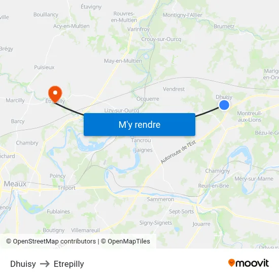 Dhuisy to Etrepilly map