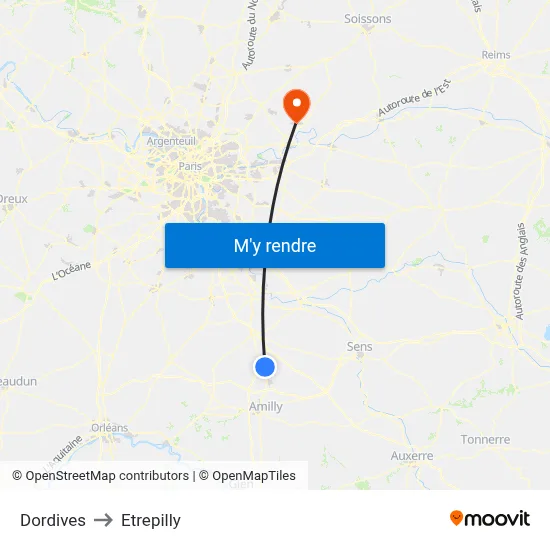 Dordives to Etrepilly map