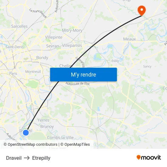 Draveil to Etrepilly map