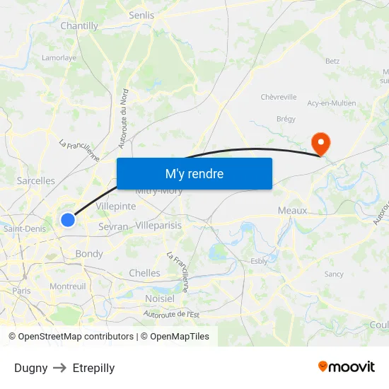Dugny to Etrepilly map