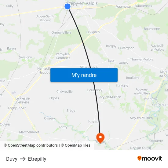 Duvy to Etrepilly map