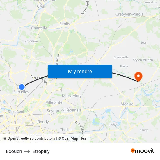 Ecouen to Etrepilly map