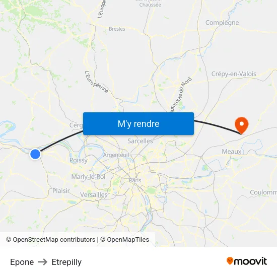 Epone to Etrepilly map