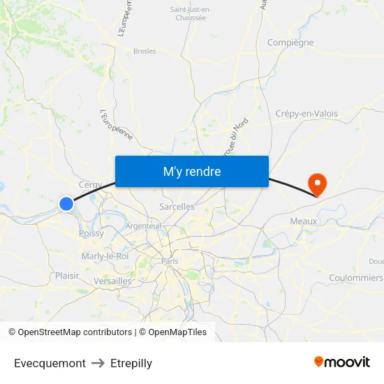 Evecquemont to Etrepilly map