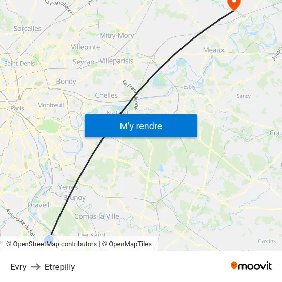 Evry to Etrepilly map