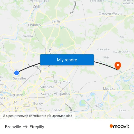 Ezanville to Etrepilly map