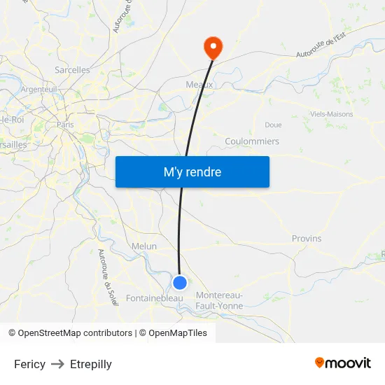 Fericy to Etrepilly map
