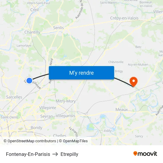 Fontenay-En-Parisis to Etrepilly map