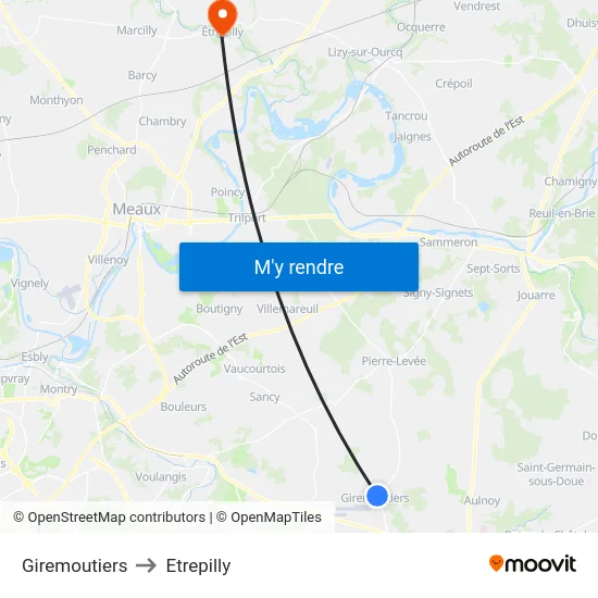 Giremoutiers to Etrepilly map