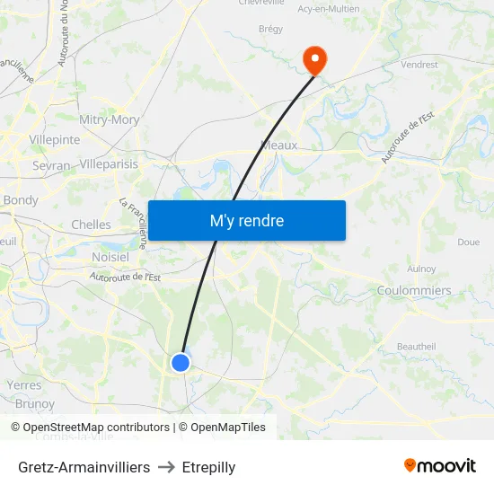 Gretz-Armainvilliers to Etrepilly map