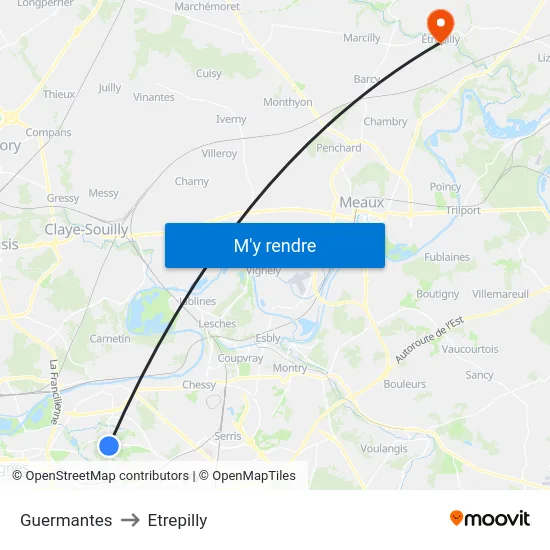 Guermantes to Etrepilly map
