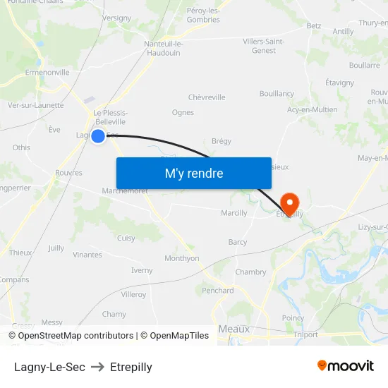 Lagny-Le-Sec to Etrepilly map