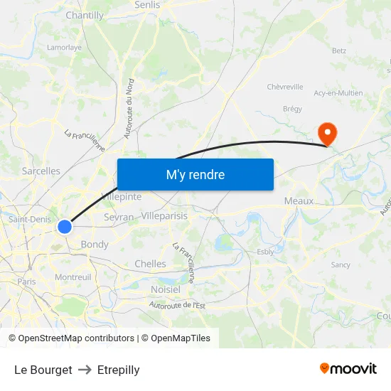 Le Bourget to Etrepilly map