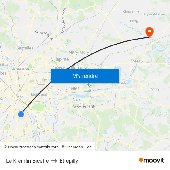 Le Kremlin-Bicetre to Etrepilly map
