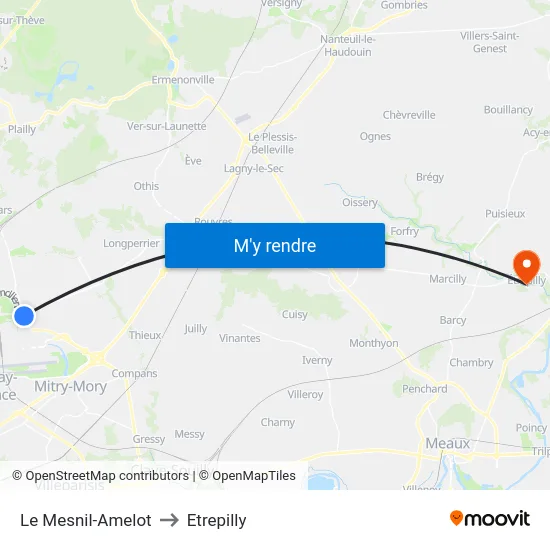 Le Mesnil-Amelot to Etrepilly map