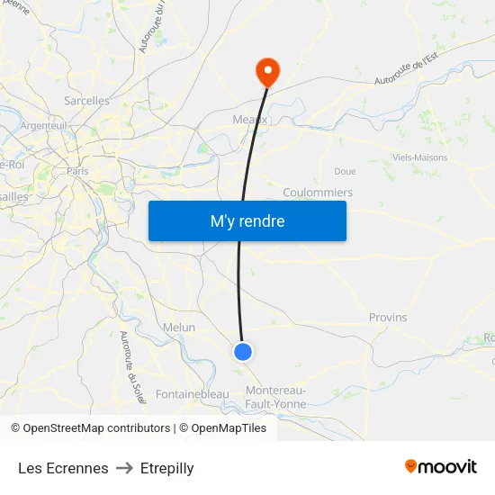 Les Ecrennes to Etrepilly map