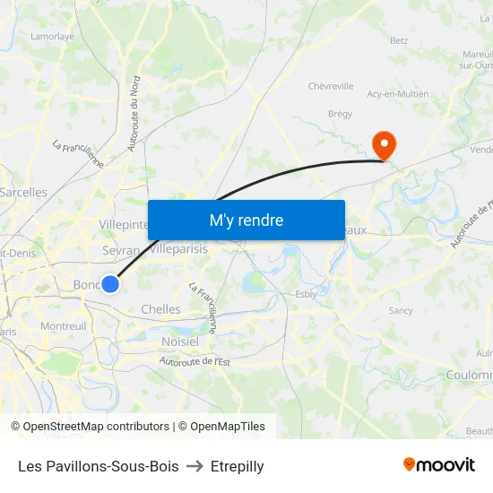 Les Pavillons-Sous-Bois to Etrepilly map