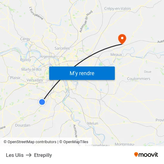 Les Ulis to Etrepilly map