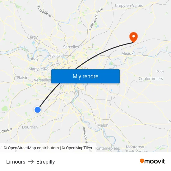Limours to Etrepilly map