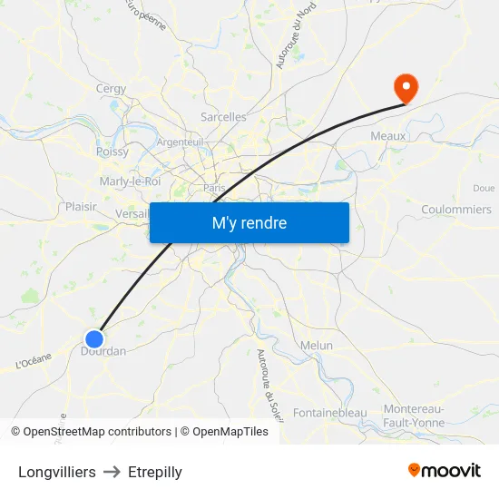 Longvilliers to Etrepilly map