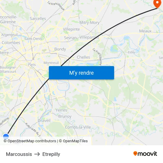 Marcoussis to Etrepilly map