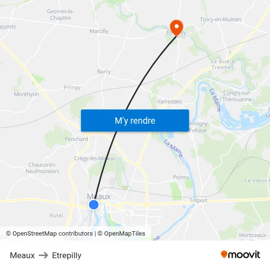 Meaux to Etrepilly map