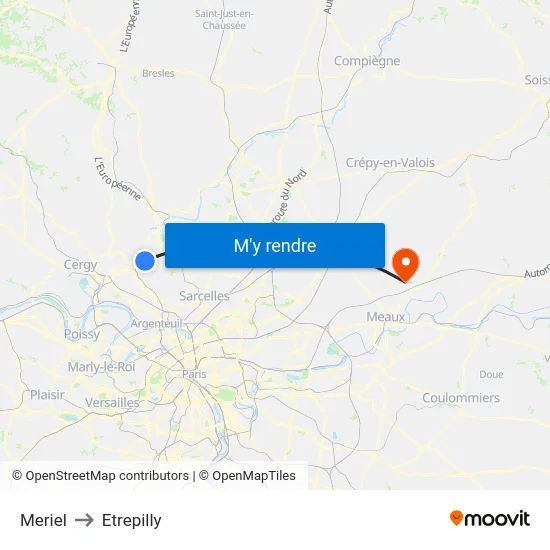 Meriel to Etrepilly map