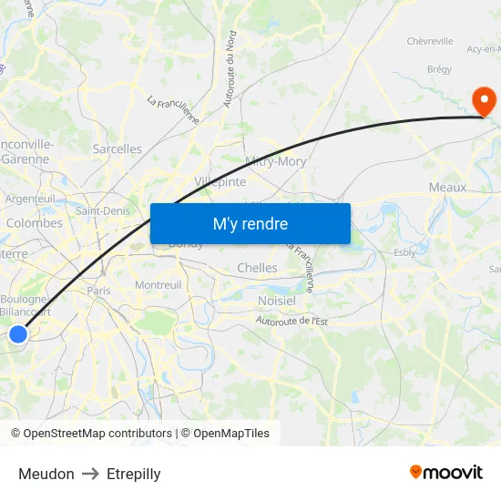 Meudon to Etrepilly map