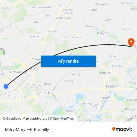 Mitry-Mory to Etrepilly map