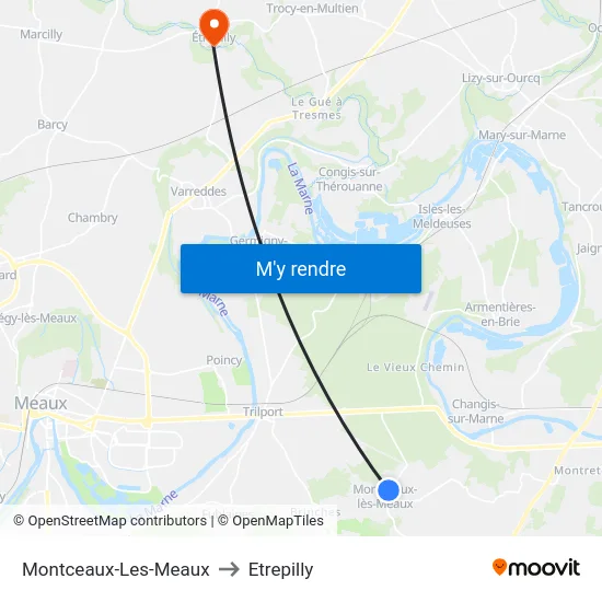 Montceaux-Les-Meaux to Etrepilly map