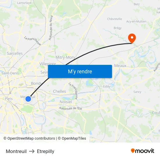 Montreuil to Etrepilly map