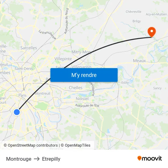 Montrouge to Etrepilly map