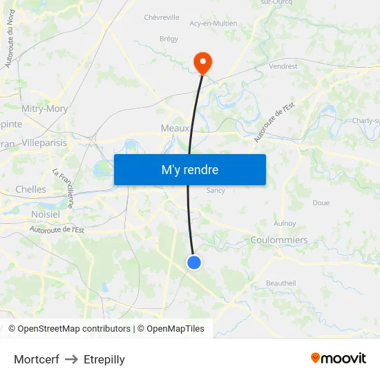 Mortcerf to Etrepilly map