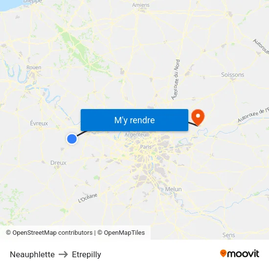 Neauphlette to Etrepilly map