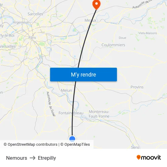 Nemours to Etrepilly map