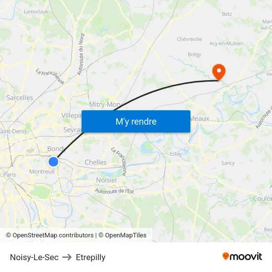 Noisy-Le-Sec to Etrepilly map