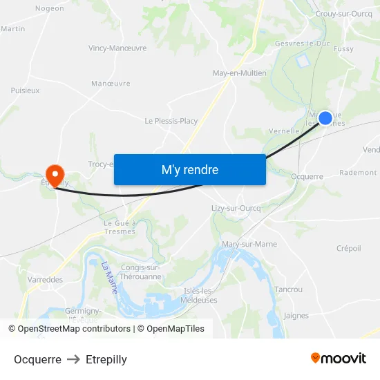 Ocquerre to Etrepilly map