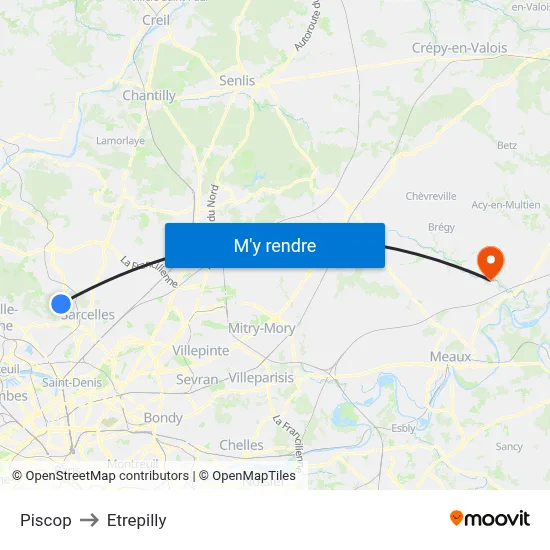 Piscop to Etrepilly map