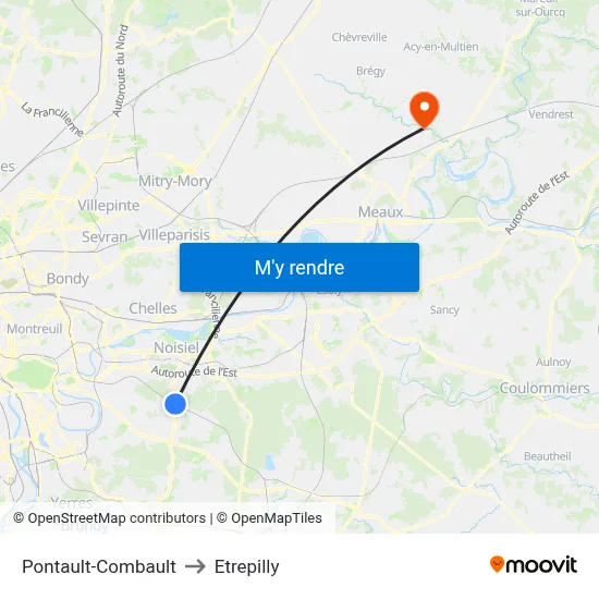 Pontault-Combault to Etrepilly map