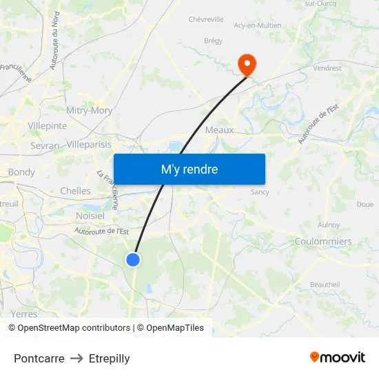 Pontcarre to Etrepilly map