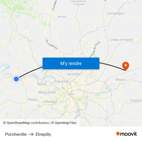 Porcheville to Etrepilly map