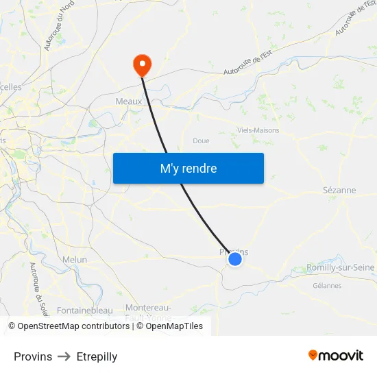 Provins to Etrepilly map