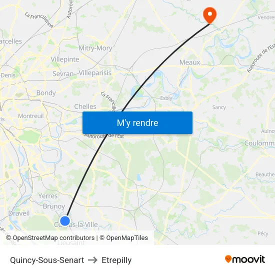 Quincy-Sous-Senart to Etrepilly map