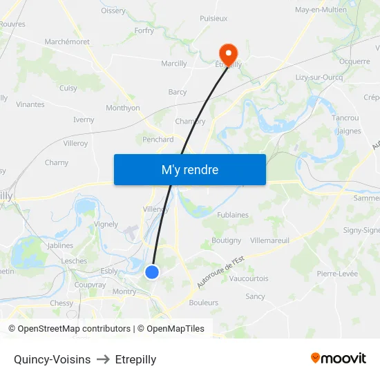 Quincy-Voisins to Etrepilly map